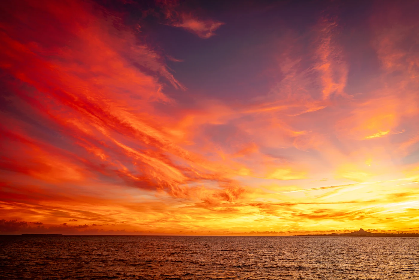 The sky burns even redder during the magic hour in Okinawa on 7th August 2025.