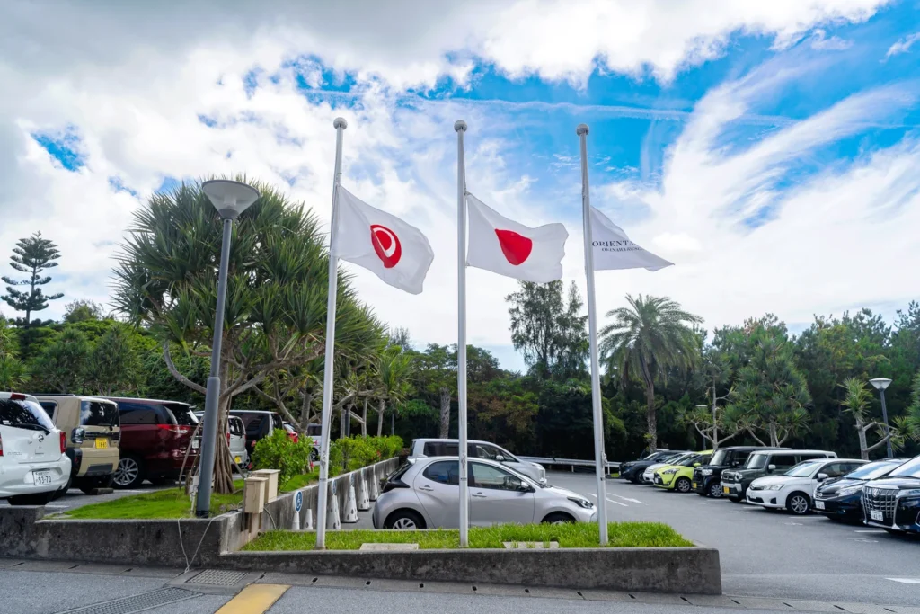 The weather in Okinawa on 15th August 2025 is reminiscent of the early rising of the Japanese flag.