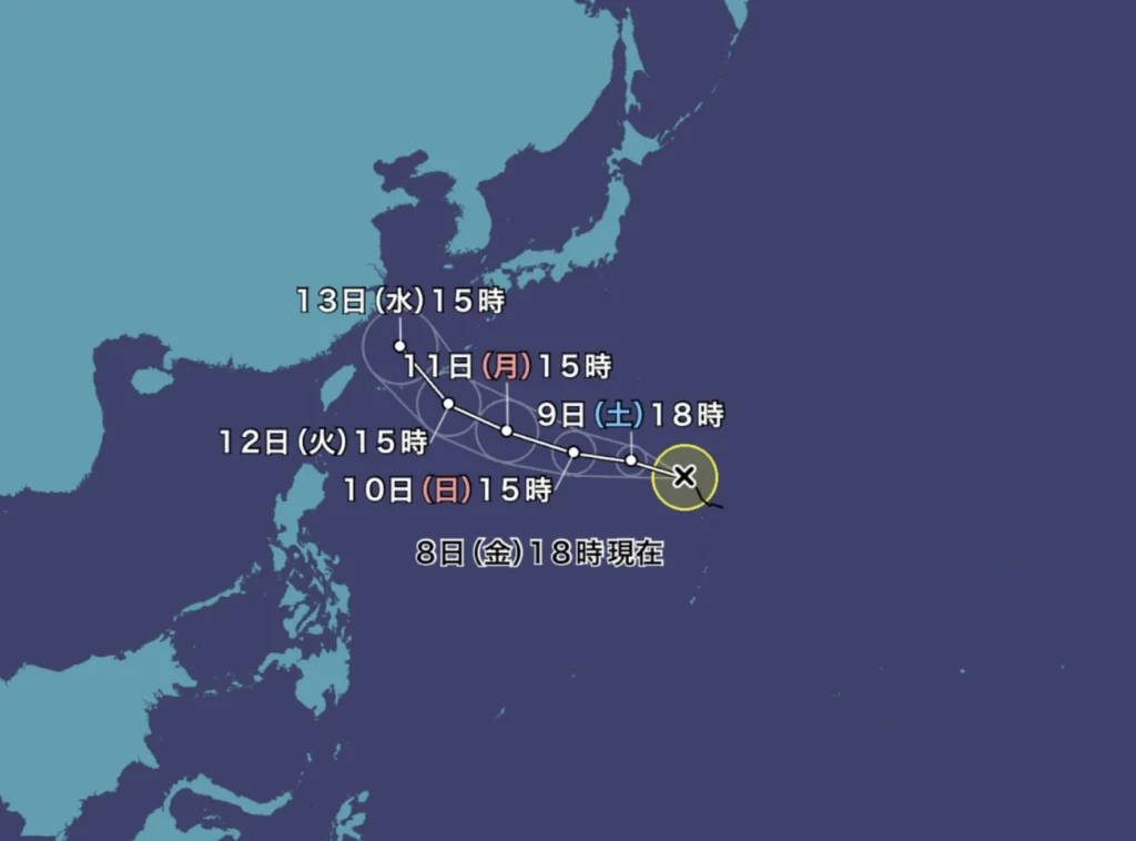 2025년 8월 8일 오키나와 날씨 11호 태풍 예상 경로