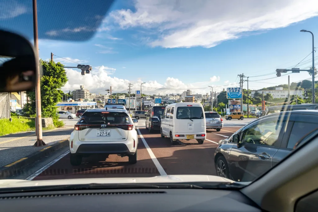 Okinawa Weather: September 3, 2025, the 58th National Route is heavily congested during the evening commute.