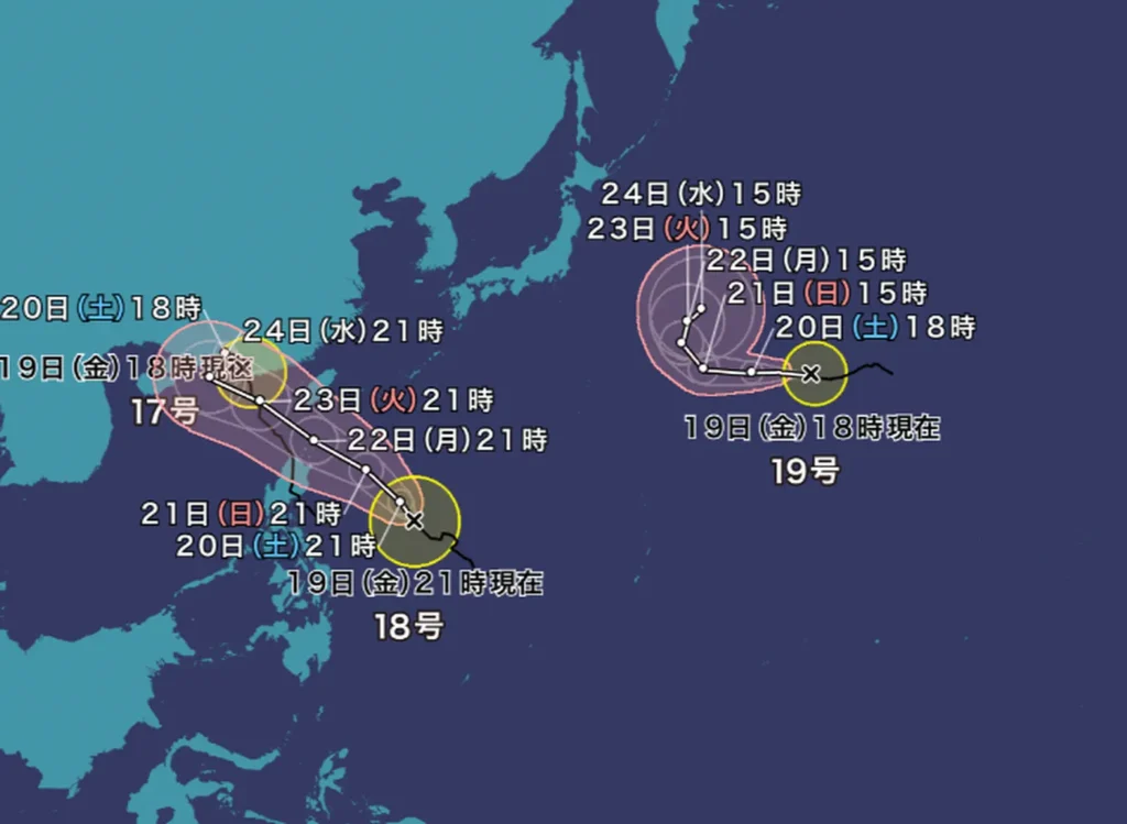 2025년 18호 19호 태풍 예상 경로
