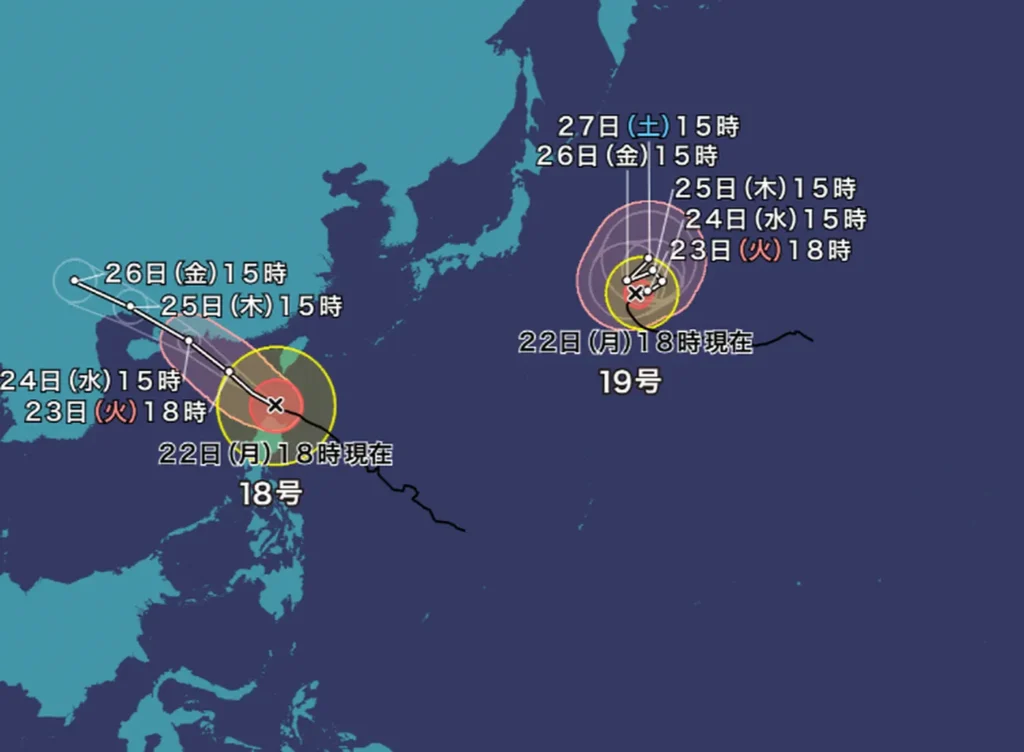 18호, 19호 태풍의 이동경로