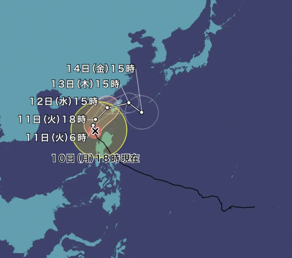 26호 태풍 풍웡의 예상 경로