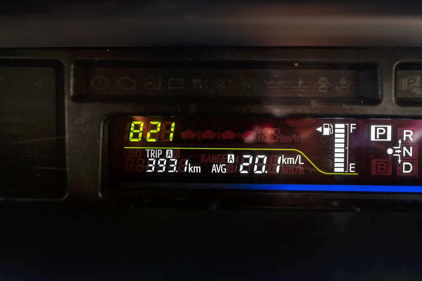 트립A 계기판에 표시된 393km 주행과 평균 연비