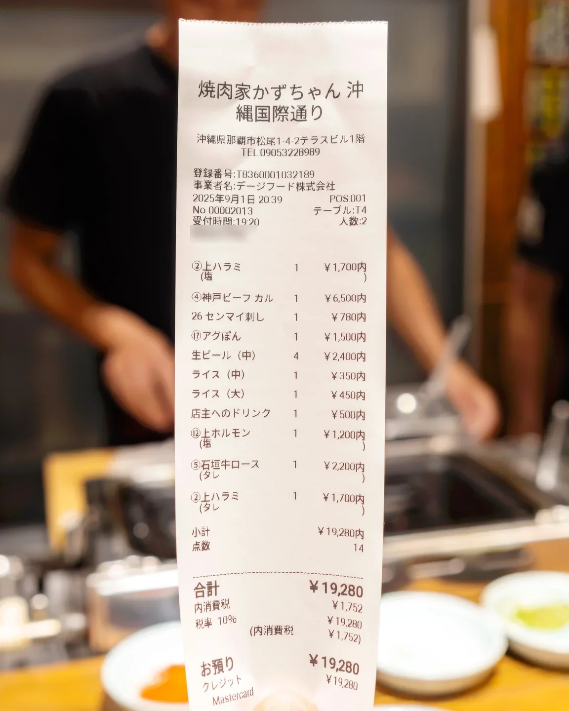 카즈쨩 영수증, 둘이서 19,280엔